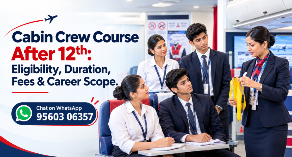 Cabin crew course after 12th with eligibility, duration, fees, career scope and WhatsApp enquiry CTA
